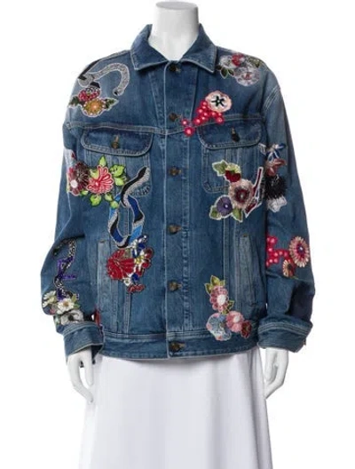 Pre-owned Saint Laurent Floral Print Denim Jacket In Blue