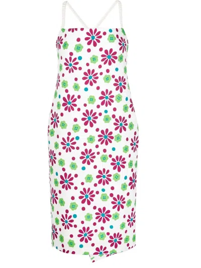 Saint Laurent Floral-print Knee-length Dress In Yellow Cream