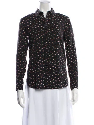 Pre-owned Saint Laurent Floral Print Long Sleeve Blouse In Black