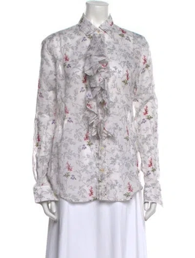 Pre-owned Saint Laurent Floral Print Long Sleeve Button-up Top In Neutral