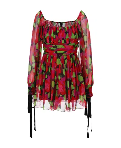 SAINT LAURENT SAINT LAURENT FLORAL PRINTED LONG-SLEEVED DRESS