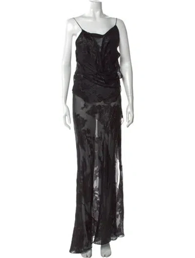 Pre-owned Saint Laurent Floral Print Midi Length Dress In Black