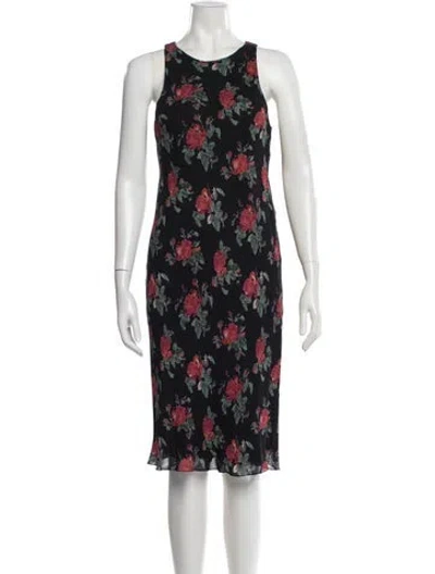 Pre-owned Saint Laurent Floral Print Midi Length Dress In Black