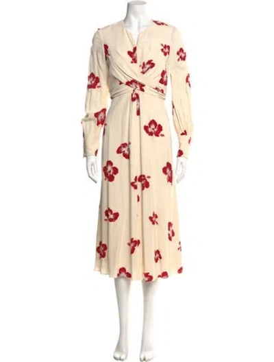 Pre-owned Saint Laurent Floral Print Midi Length Dress In Neutral