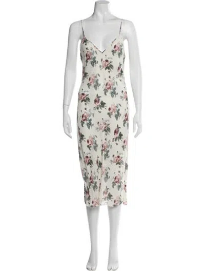 Pre-owned Saint Laurent Floral Print Midi Length Dress In Neutrals
