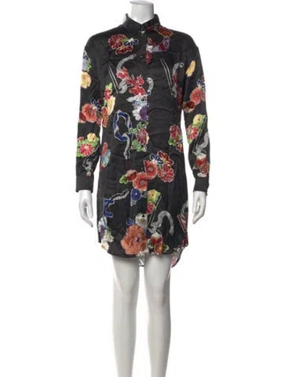 Pre-owned Saint Laurent Floral Print Mini Dress In Black