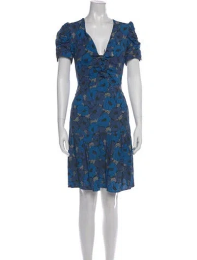 Pre-owned Saint Laurent Floral Print Mini Dress In Blue