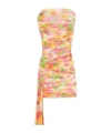 Saint Laurent Strapless Asymmetric Ruched Floral-print Tulle Mini Dress In Multicolor