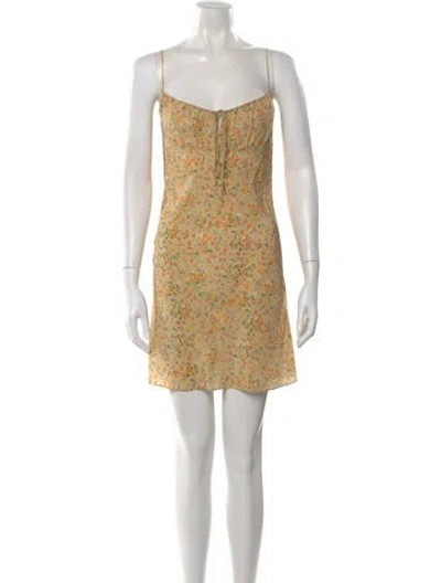 Pre-owned Saint Laurent Floral Print Mini Dress In Neutral