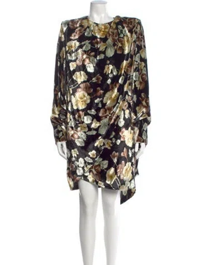 Pre-owned Saint Laurent Floral Print Mini Dress W/ Tags In Black