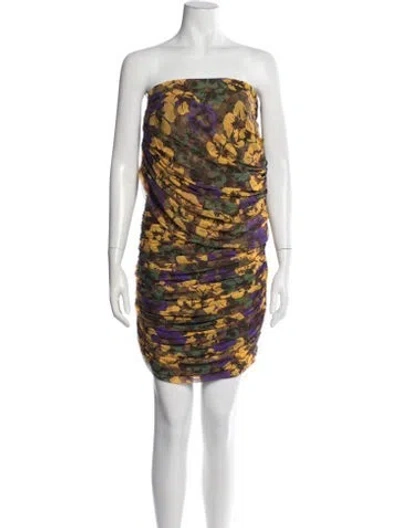 Pre-owned Saint Laurent Floral Print Mini Dress W/ Tags In Multicolor