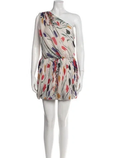 Pre-owned Saint Laurent Floral Print Mini Dress W/ Tags In Neutrals