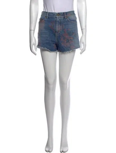 Pre-owned Saint Laurent Floral Print Mini Shorts In Blue