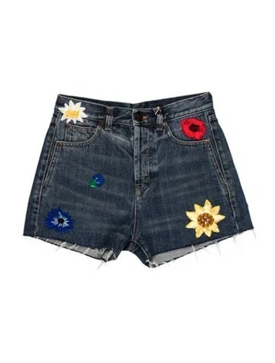 Pre-owned Saint Laurent Floral Print Mini Shorts W/ Tags In Blue