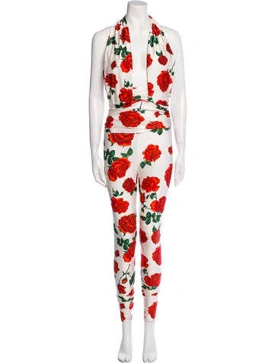 Pre-owned Saint Laurent Floral Print Plunge Neckline Jumpsuit W/ Tags In Neutral