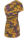 Saint Laurent One-shoulder Floral-print Ruched Tulle Mini Dress