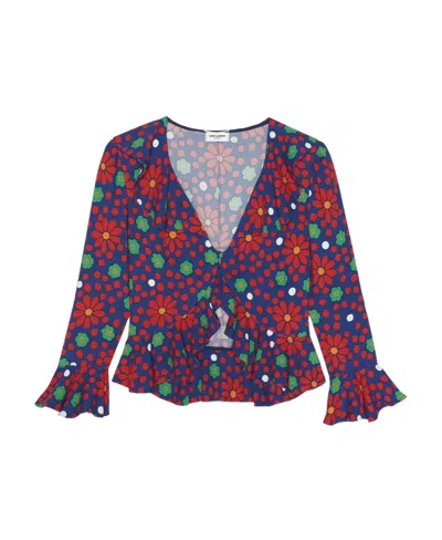 SAINT LAURENT SAINT LAURENT RUFFLED V-NECK BLOUSE