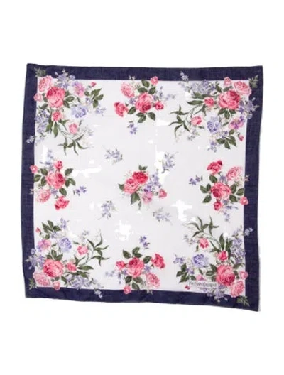 Pre-owned Saint Laurent Floral Print Scarf In Blue