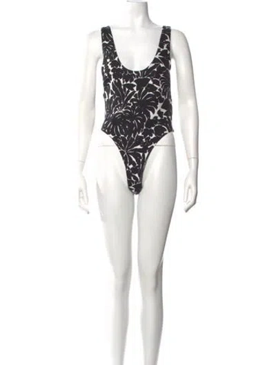 Pre-owned Saint Laurent Floral Print Scoop Neck Bodysuit In Black