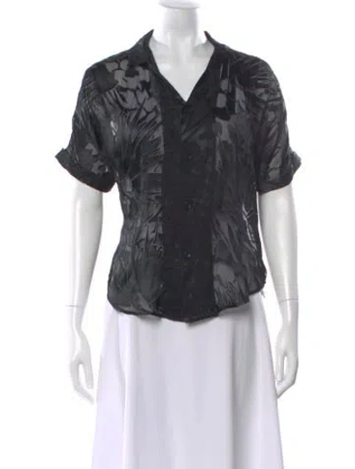 Pre-owned Saint Laurent Floral Print Short Sleeve Blouse In Black