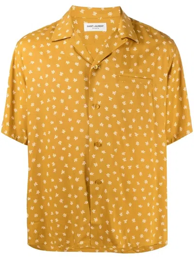 Saint Laurent Floral-print Short Sleeve Shirt In Yellow
