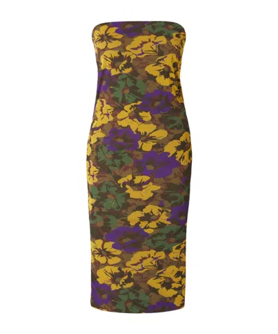 Saint Laurent Floral-print Tulle Midi Dress In Noirmultic