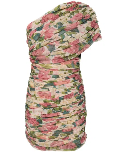 Saint Laurent Floral-print Tulle Minidress In Pink