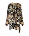Saint Laurent Floral-print Velvet Wrap Dress In Black