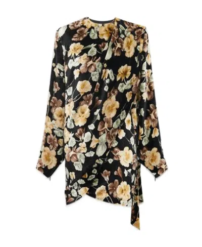 SAINT LAURENT SAINT LAURENT DRAPED FLORAL PATTERNED DRESS
