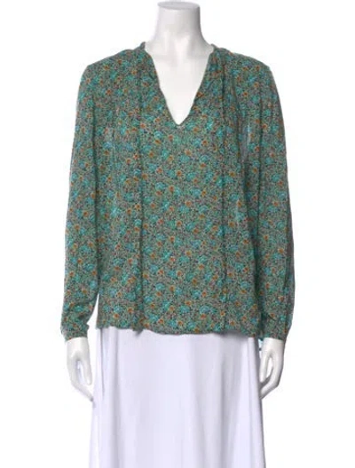 Pre-owned Saint Laurent Floral Print V-neck Blouse In Green