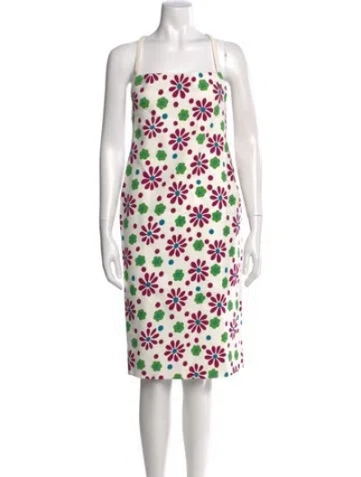 Pre-owned Saint Laurent Floral Printed Knee-length Dress In White