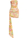 Saint Laurent Strapless Asymmetric Ruched Floral-print Tulle Mini Dress In Multicolour