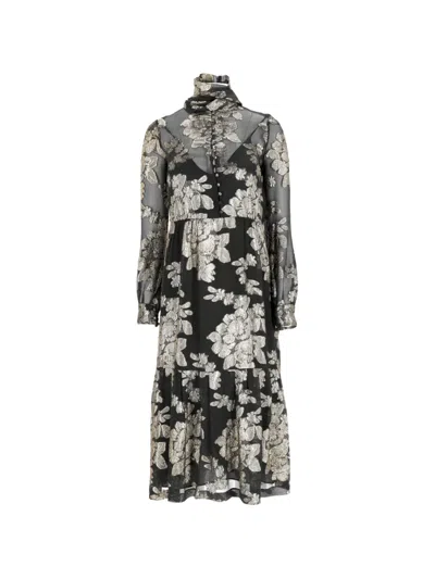 Pre-owned Saint Laurent Floral Sheered Midi Dress In Black