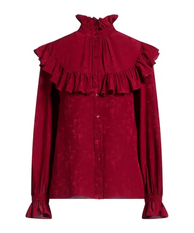 Saint Laurent Red Damask Silk Shirt In Burgundy