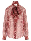 Saint Laurent Floral Silk Blouse With Scarf Collar And Concealed Button Closure In Multi