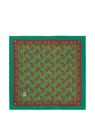 Pre-owned Saint Laurent Floral Silk Crepe Scarf In Green