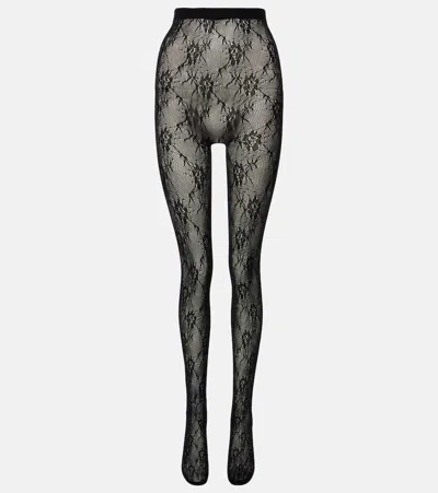 Saint Laurent Floral Tights In Black