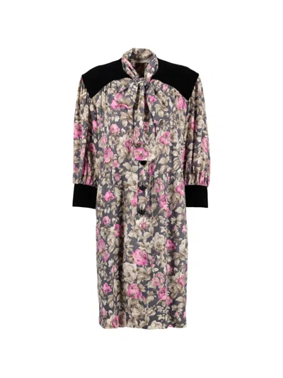 Pre-owned Saint Laurent Floral Velvet Panel Dress In Multi