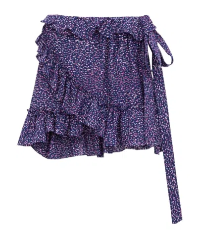 Saint Laurent Floral Wrap Skirt In Blue