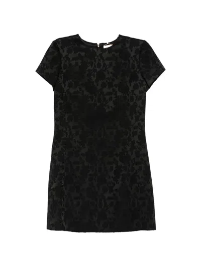 Saint Laurent Floral-jacquard Short-sleeve Mini Dress In Black