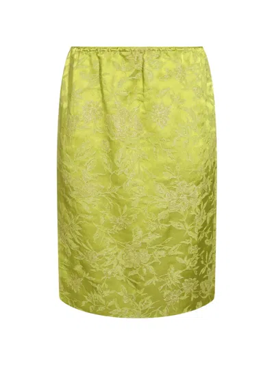 Saint Laurent Floral-jacquard Side-slit Midi Skirt In Yellow
