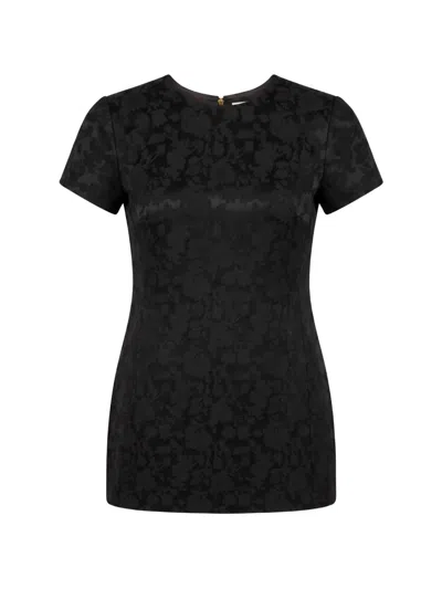 Saint Laurent Floral-jacquard Short-sleeve Mini Dress In Black