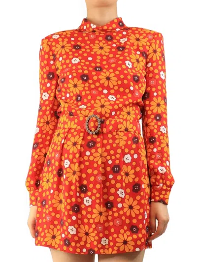 Pre-owned Saint Laurent Floral-print Backless Mini Dress In Red