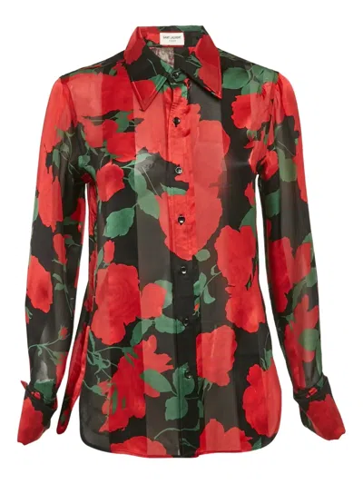 Pre-owned Saint Laurent Floral-print Shirt In Black