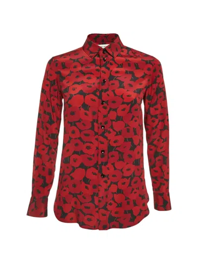Pre-owned Saint Laurent Floral-print Silk Shirt In Red