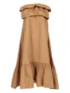 Saint Laurent Beige Long Dress With Bustier Neckline And Ruffled Skirt In Cotton Woman