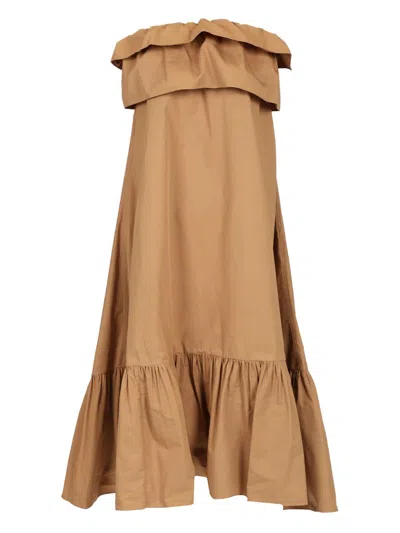 Saint Laurent Flounced Bustier Maxi Dress Dresses Brown