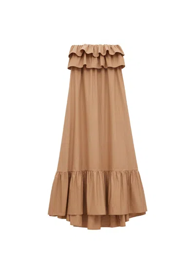 Saint Laurent Beige Cotton Serge Ruffled Dress In Brown