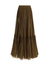 Saint Laurent Flounced Long Skirt In Brown