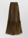 Saint Laurent Flounced Long Skirt In Brown